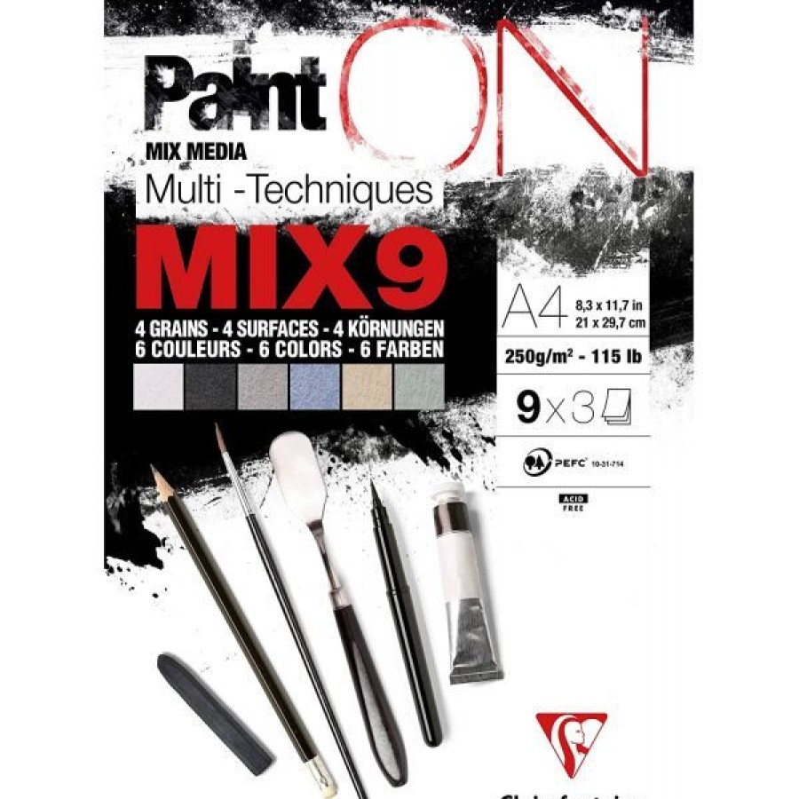 Papiers Creastore Papiers Dessin | Bloc Paint'On Mix9 - Clairefontaine