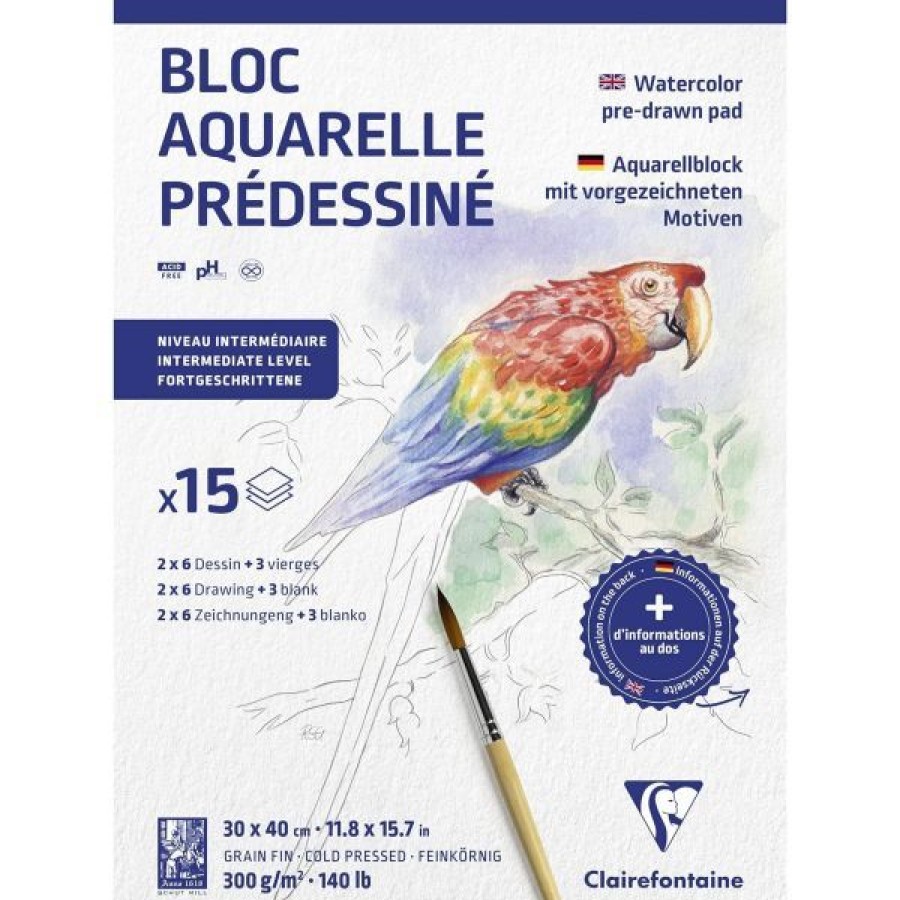 Papiers Creastore Papiers Peinture Aquarelle | Bloc Aquarelle Predessine 30X40Cm - Animaux