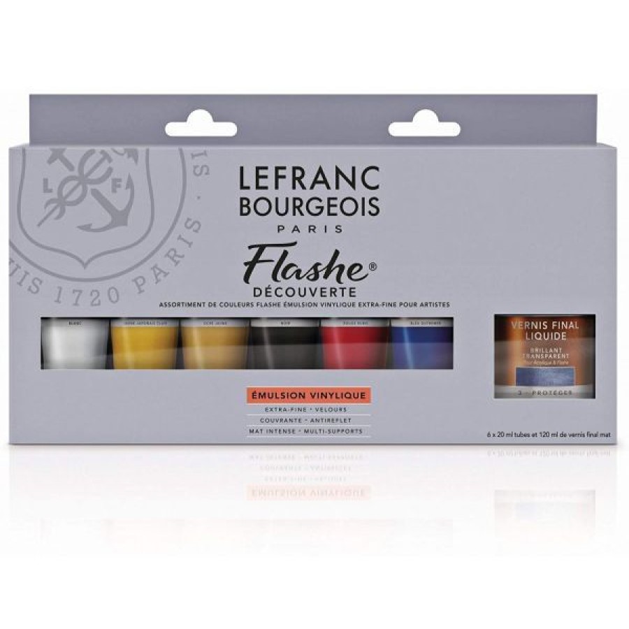 Peintures Creastore Peinture Acrylique Extra&Fine | Set Decouvert Acrylique Flashe - 6X20Ml + Vernis - Lefranc & Bourgeois