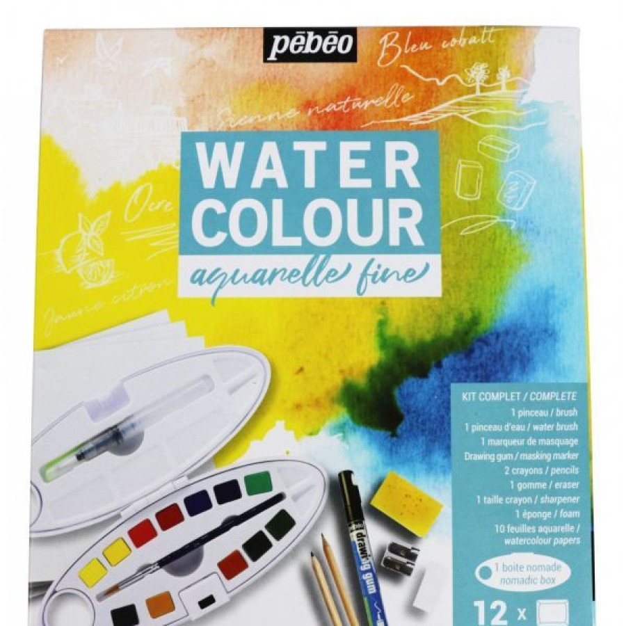 Peintures Creastore Peinture Aquarelle Fine | Kit Aquarelle Fine 12 Demi-Godets - Pebeo