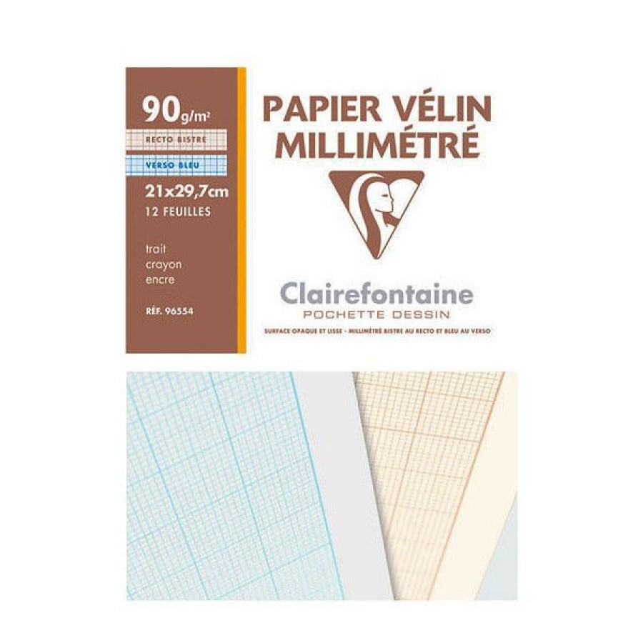 Papiers Creastore Papiers Dessin Technique | Pochette Papier Velin Millimetre - 90Gr - Clairefontaine