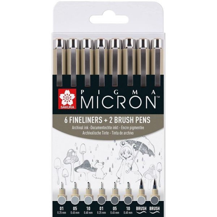 Dessin & Arts Graphiques Creastore Feutres | Set De 6 Feutres Pigma Micron Gris + 2 Pigma Brush Gris