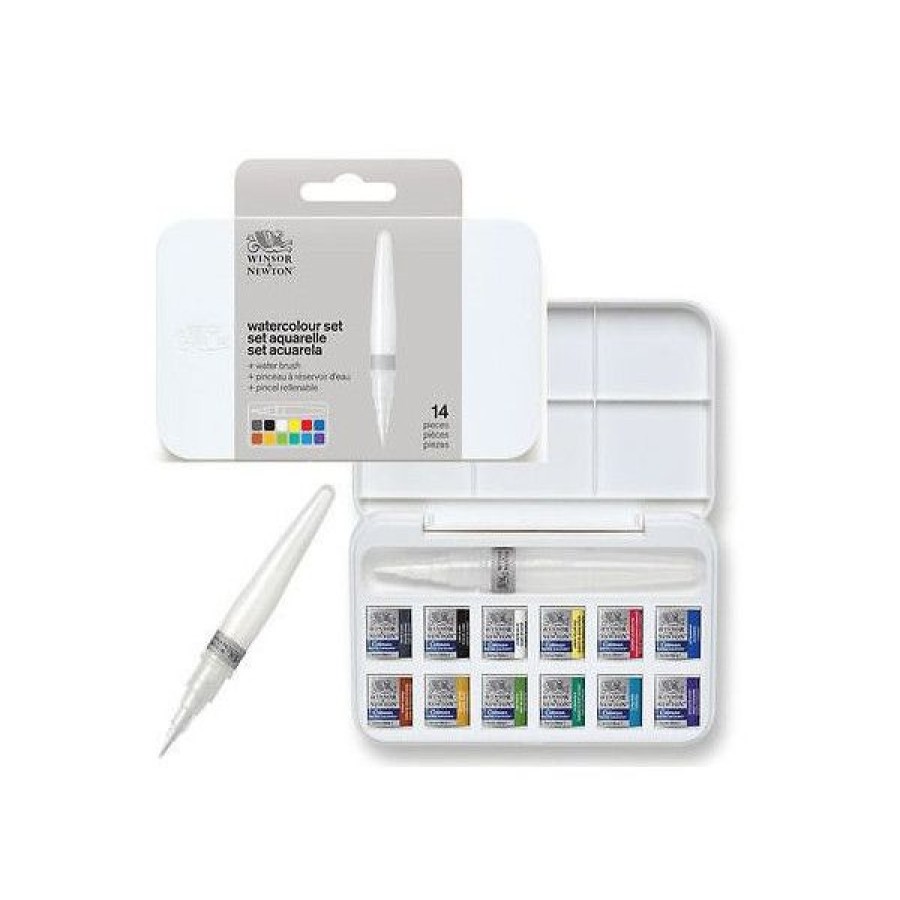 Peintures Creastore Peinture Aquarelle Fine | Boite D'Aquarelle Cotman 12 Demi-Godets + Pinceau Reservoir