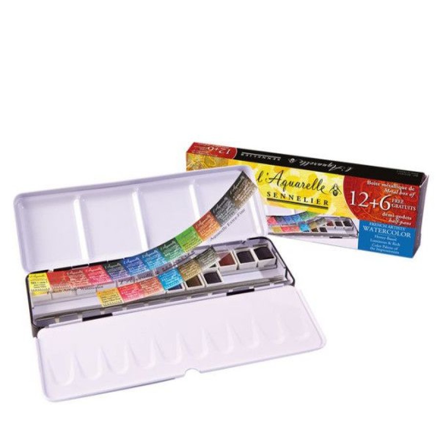 Peintures Creastore Peinture Aquarelle Extra&Fine | Boite Aquarelle Extra-Fine Sennelier - 12 Demi-Godets +6 Gratuits !