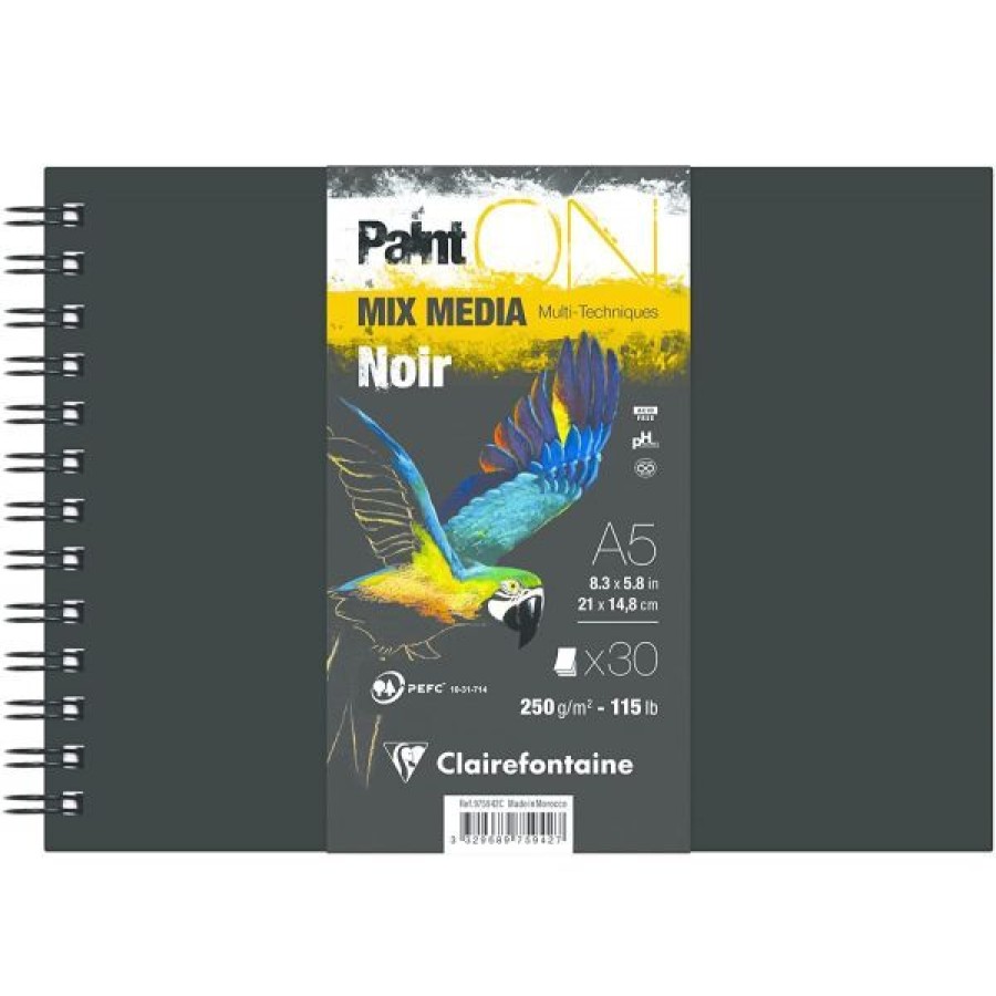 Papiers Creastore Papiers Dessin | Carnet Paint'On Noir - Clairefontaine