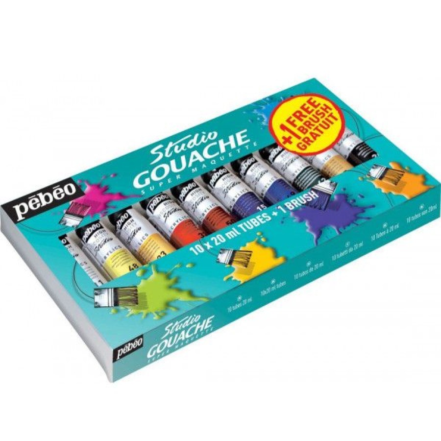 Peintures Creastore | Set De 10 Tubes Studio Gouache + Un Pinceau Offert - Pebeo