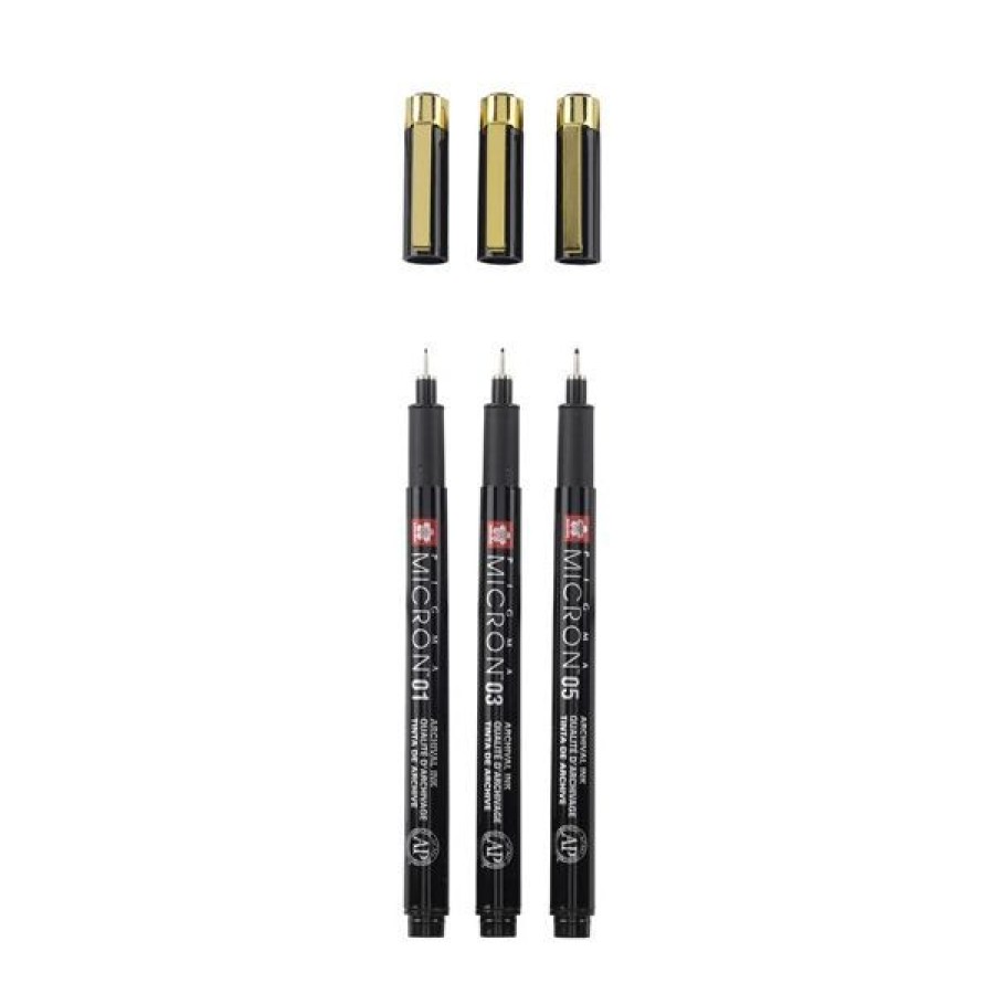 Dessin & Arts Graphiques Creastore Feutres | Set De 3 Pigma Micron Noir Et Or - Edition Limitee - Sakura