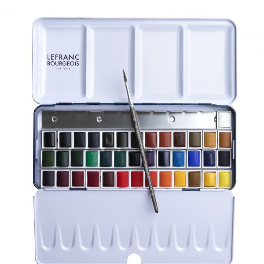 Peintures Creastore Peinture Aquarelle Fine | Boite Aquarelle 40 Demi-Godets - Lefranc Bourgeois