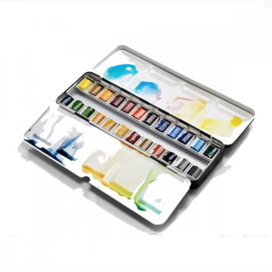 Peintures Creastore Peinture Aquarelle Extra&Fine | Boite D'Aquarelle Extra-Fine - 24 Demi-Godets - Winsor & Newton