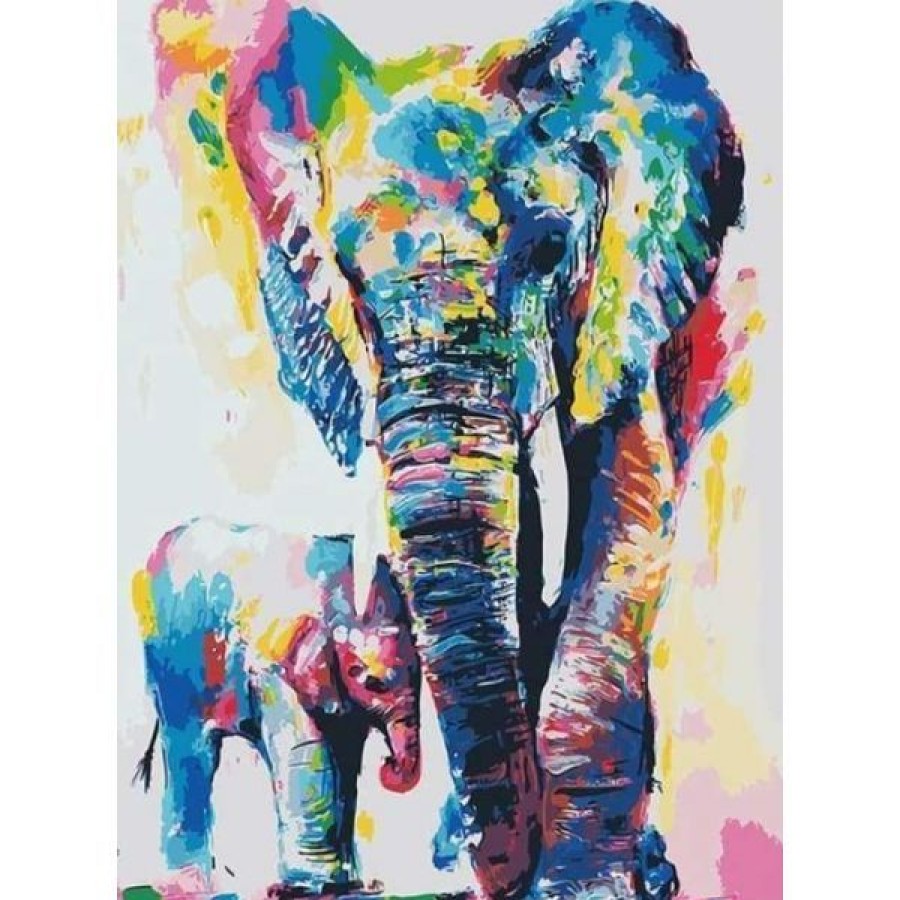 Peintures Creastore | Peinture Par Numeros - Elephants Aquarelle - Figured'Art