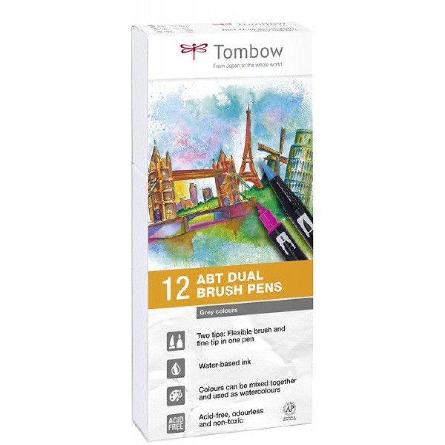 Dessin & Arts Graphiques Creastore Feutres | Boite 12 Feutres Double Pointe Abt "Nuance De Gris" - Tombow