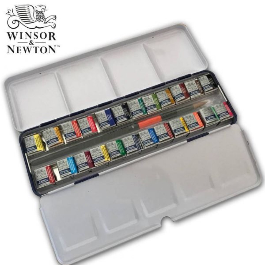 Peintures Creastore Peinture Aquarelle Fine | Boite D'Aquarelle Cotman Blue Box - 24 Demi-Godets - Winsor & Newton