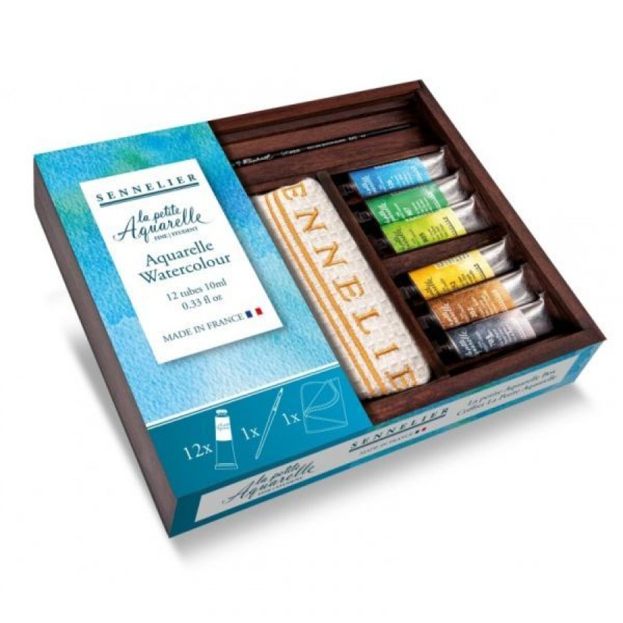 Peintures Creastore Peinture Aquarelle Fine | Coffret Bois Petite Aquarelle Sennelier - 12 Tubes