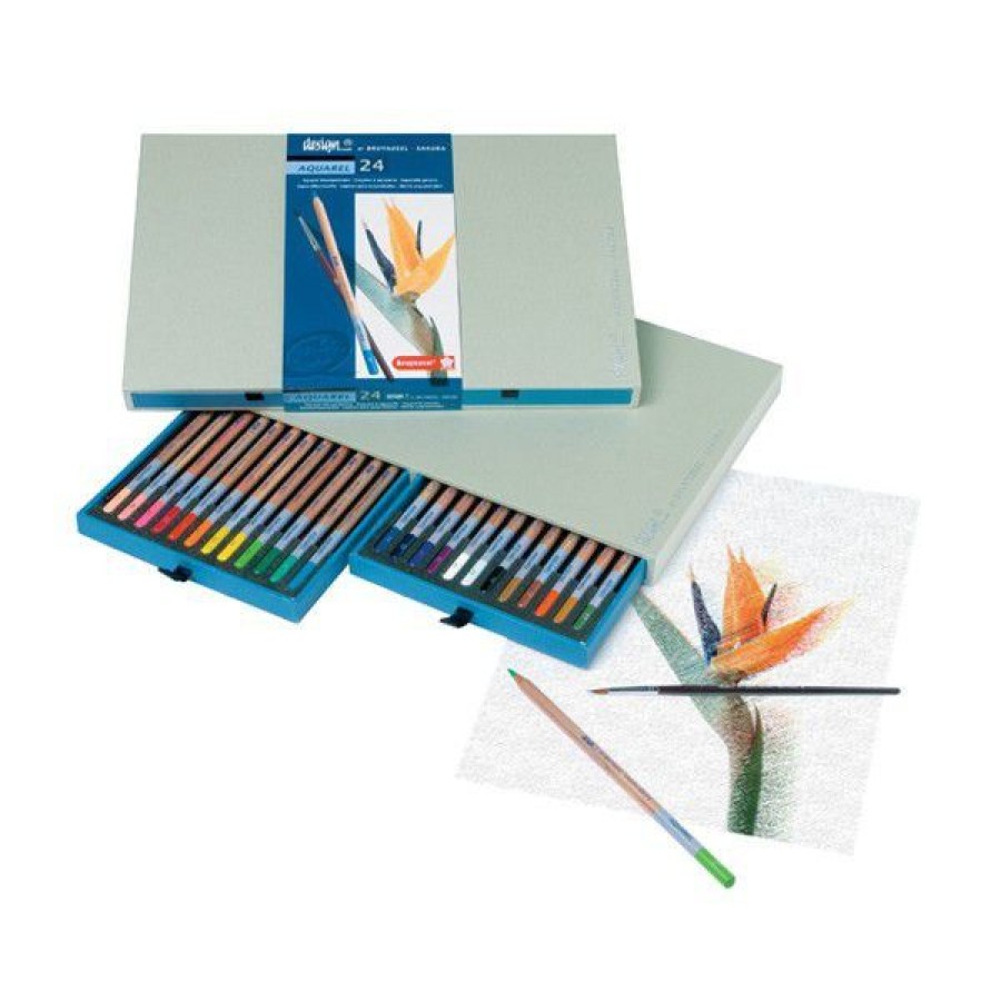 Dessin & Arts Graphiques Creastore Crayons Aquarellables | Coffret 24 Crayons Aquarellables + Pinceau - Bruynzeel