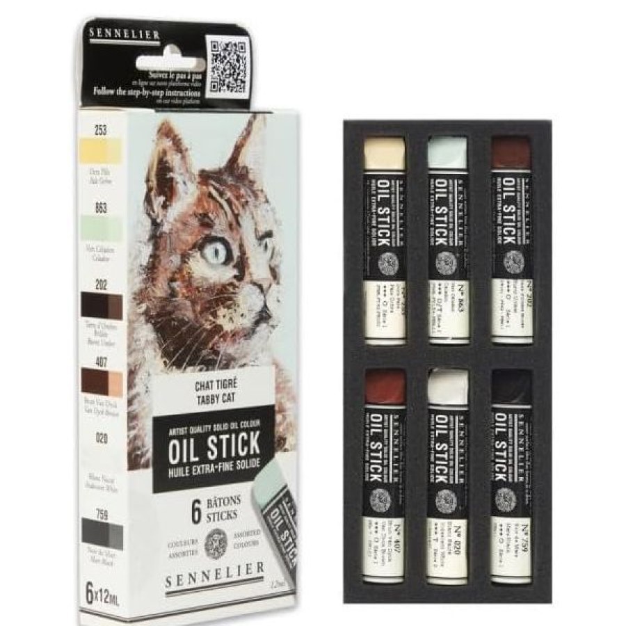 Peintures Creastore Peinture A L'Huile Extra&Fine | Etui 6 Mini Oil Stick - Chat Tigre - Sennelier