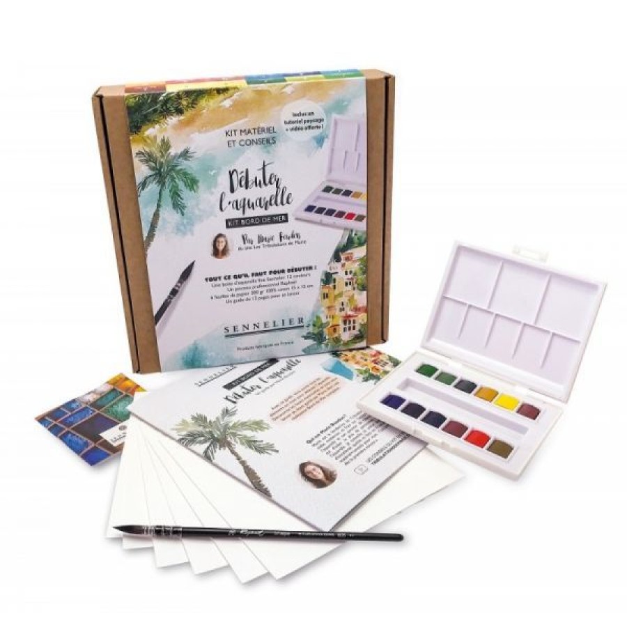 Peintures Creastore Peinture Aquarelle Fine | Kit "Debuter L'Aquarelle - Kit Bord De Mer" De Marie Boudon - Sennelier