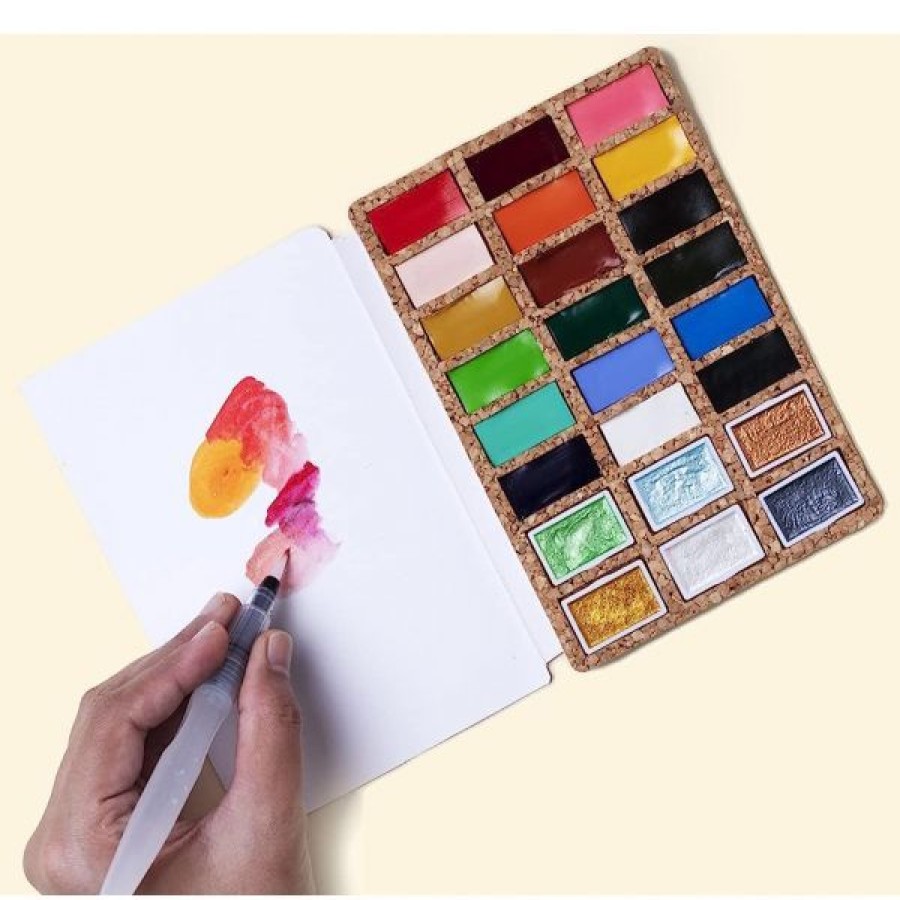 Peintures Creastore Peinture Aquarelle Fine | Set Aquarelle "Colorsheets" En Liege - 24 Couleurs - Viviva