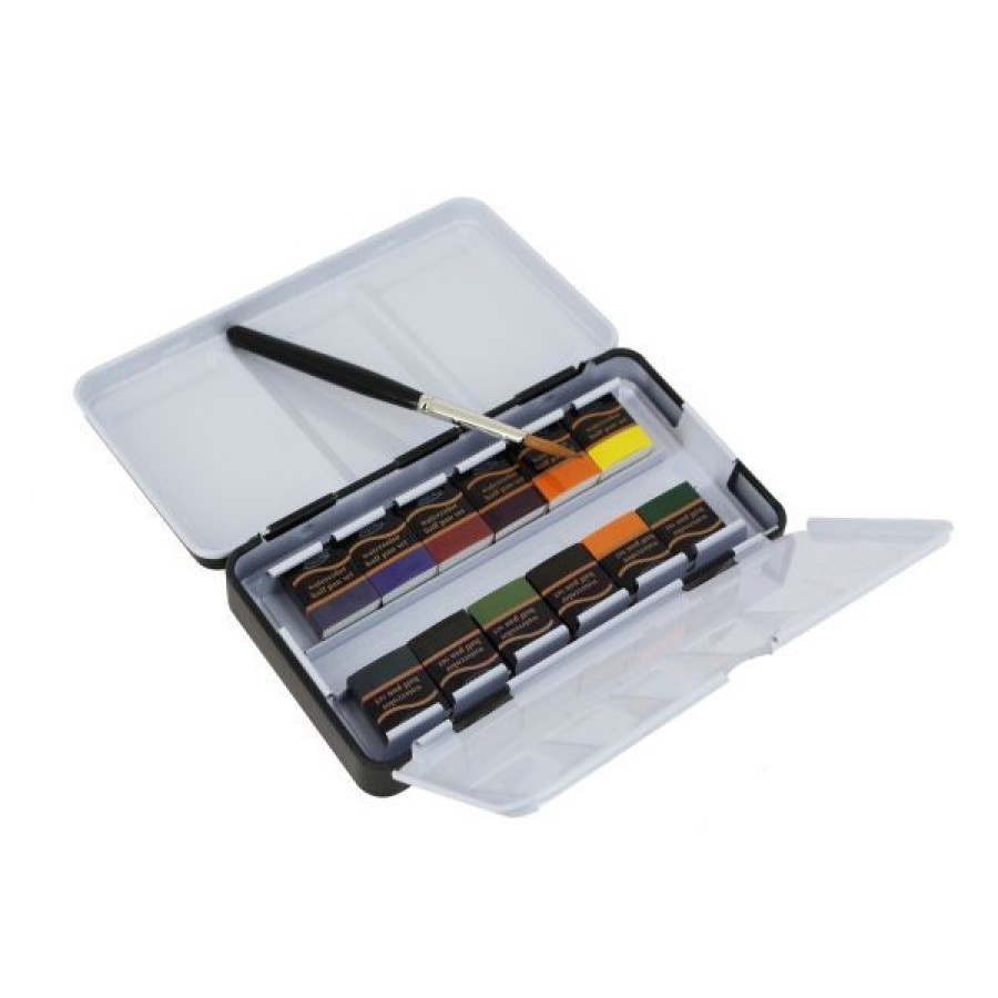 Peintures Creastore Peinture Aquarelle Fine | Boite Metal Aquarelle 12 Demi-Godets + Pinceau