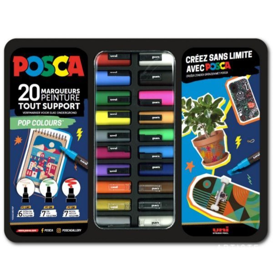 Dessin & Arts Graphiques Creastore Posca | Mallette Metal De 20 Marqueurs Posca - Pop Colours