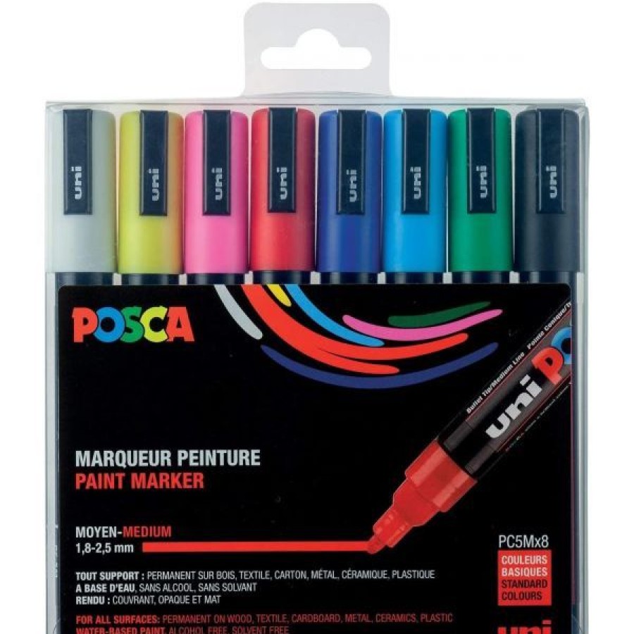 Dessin & Arts Graphiques Creastore Feutres | Set De 8 Posca - Pointe Calibree Moyenne - Pc5M