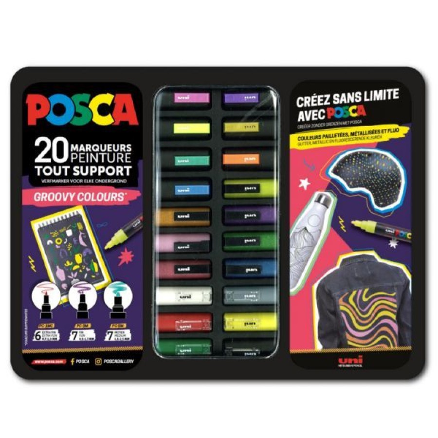 Dessin & Arts Graphiques Creastore Posca | Mallette Metal De 20 Marqueurs Posca - Groovy Colours