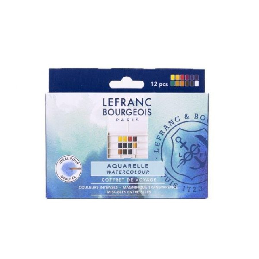 Peintures Creastore Peinture Aquarelle Fine | Boite Plastique 12 Demi-Godets Aquarelle Fine - Lefranc & Bourgeois