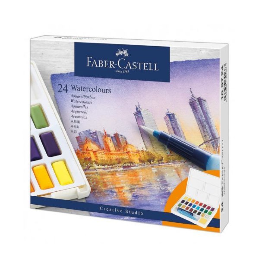 Peintures Creastore Peinture Aquarelle Fine | Boite De 24 Demi-Godets D'Aquarelle Faber-Castell