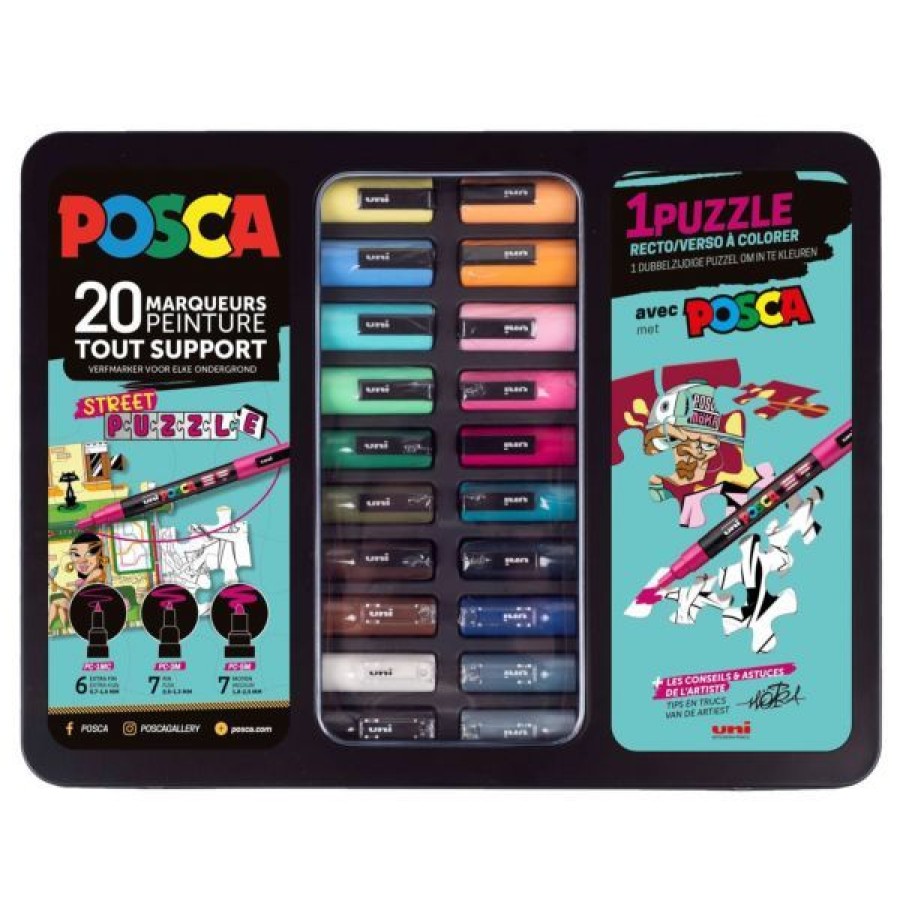 Dessin & Arts Graphiques Creastore Feutres | Mallette Metal De 20 Marqueurs Posca - Street Puzzle (Moka)