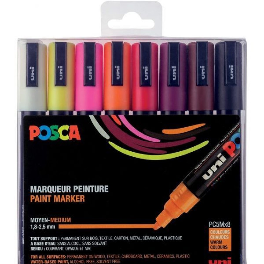 Dessin & Arts Graphiques Creastore Posca | Set De 8 Posca - Pointe Calibree Moyenne Pc5M - Couleurs Chaudes