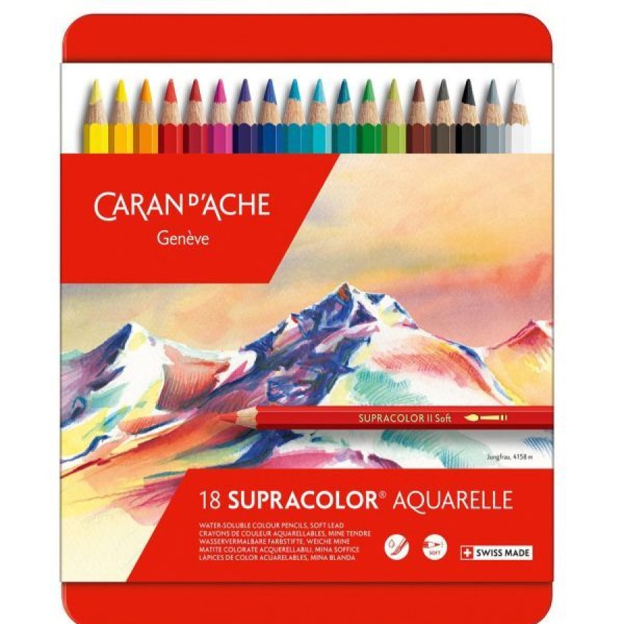 Dessin & Arts Graphiques Creastore Crayons De Couleurs | Boite 18 Crayons De Couleur Aquarellables Supracolor - Caran D'Ache