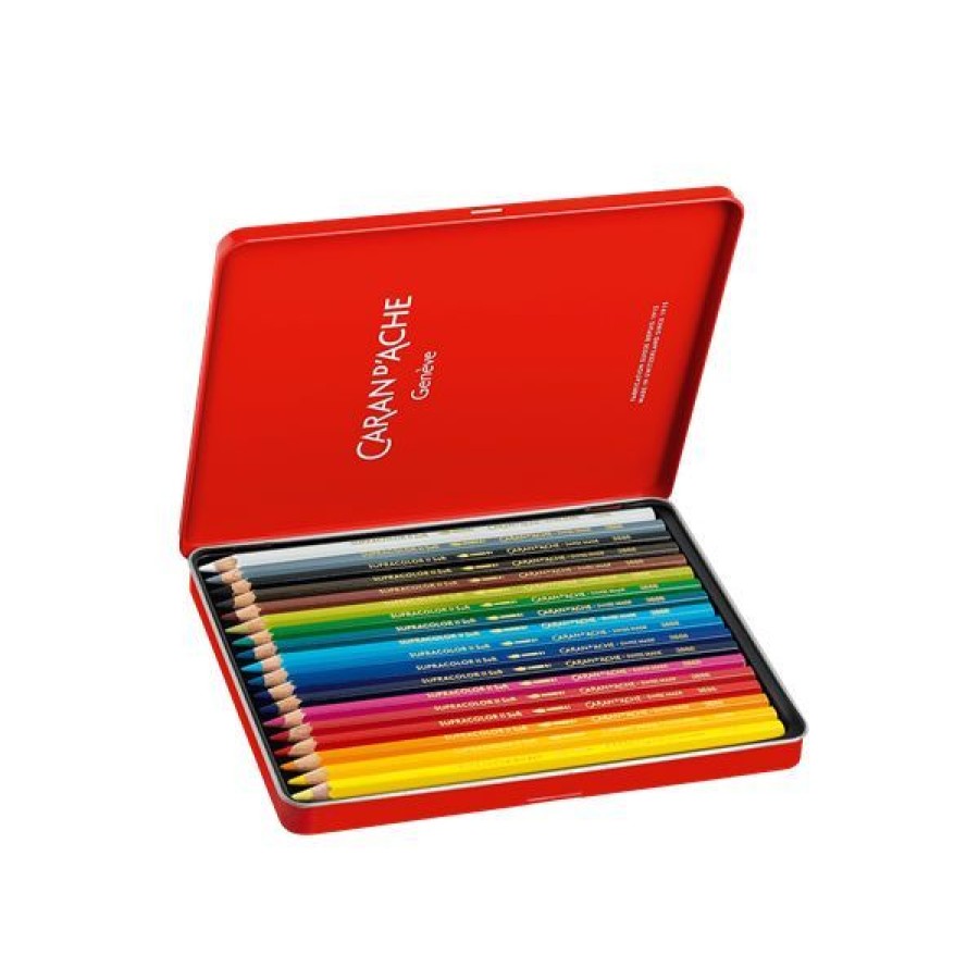 Dessin & Arts Graphiques Creastore Crayons De Couleurs | Boite 18 Crayons De Couleur Aquarellables Supracolor - Caran D'Ache