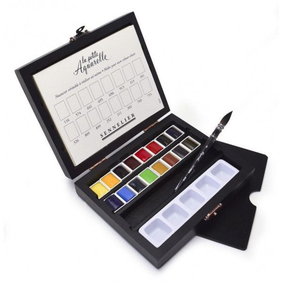 Peintures Creastore Peinture Aquarelle Fine | Coffret Bois "La Petite Aquarelle" - 16 Demi-Godets - Sennelier