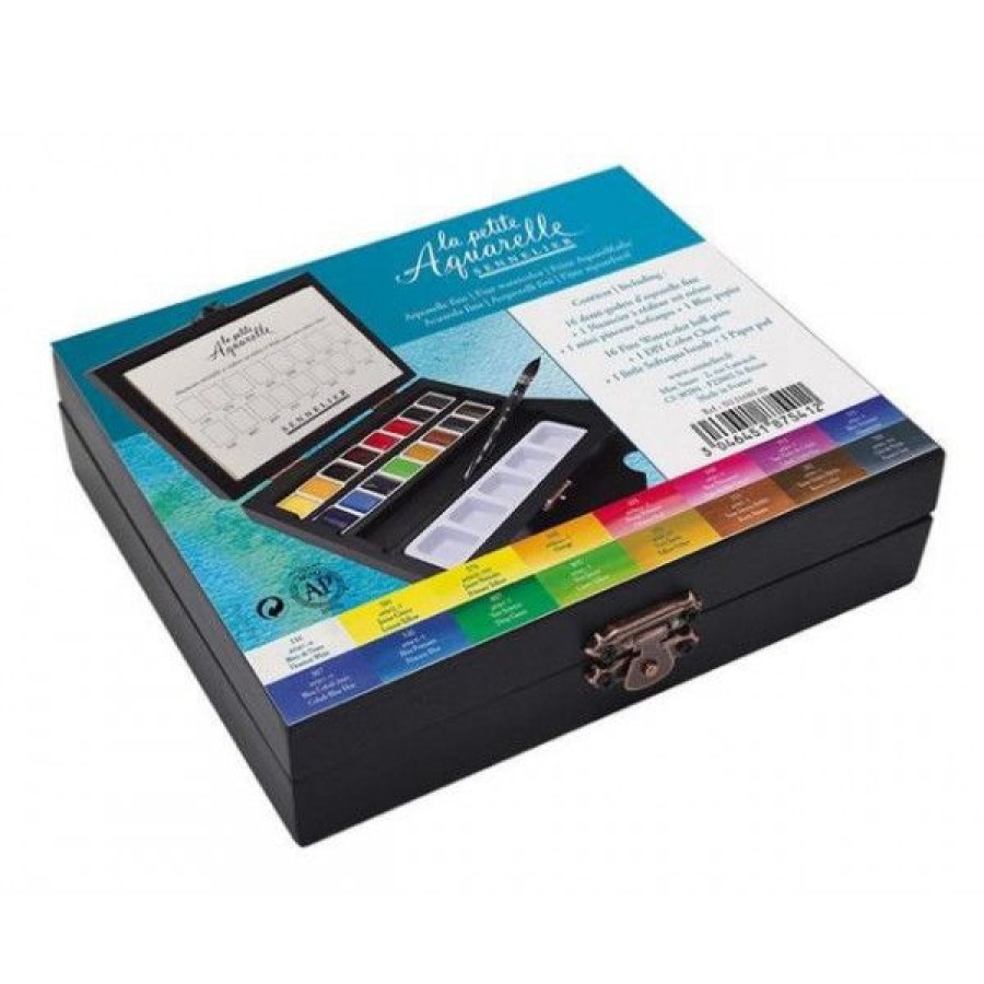 Peintures Creastore Peinture Aquarelle Fine | Coffret Bois "La Petite Aquarelle" - 16 Demi-Godets - Sennelier