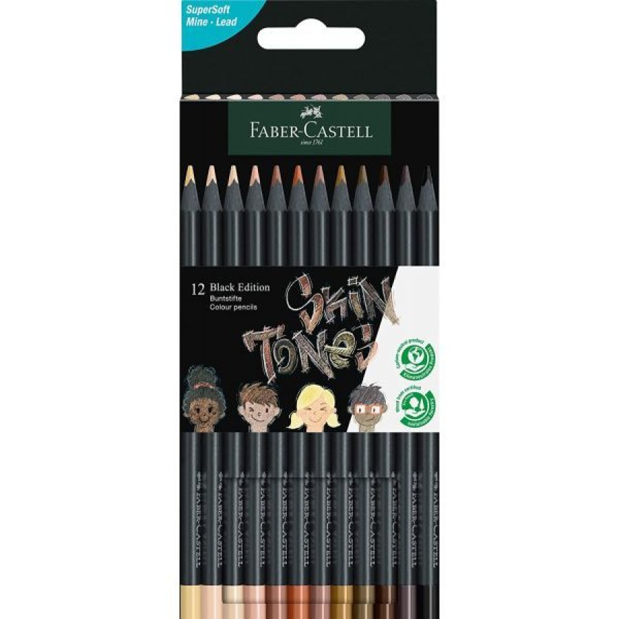 Dessin & Arts Graphiques Creastore Crayons De Couleurs | Boite De 12 Crayons De Couleurs Black Edition - Couleurs Peau - Faber-Castell