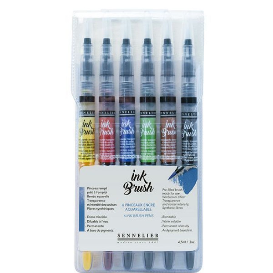 Peintures Creastore Peinture Aquarelle Fine | Set De 6 Feutres Pinceaux Ink Brush - Sennelier