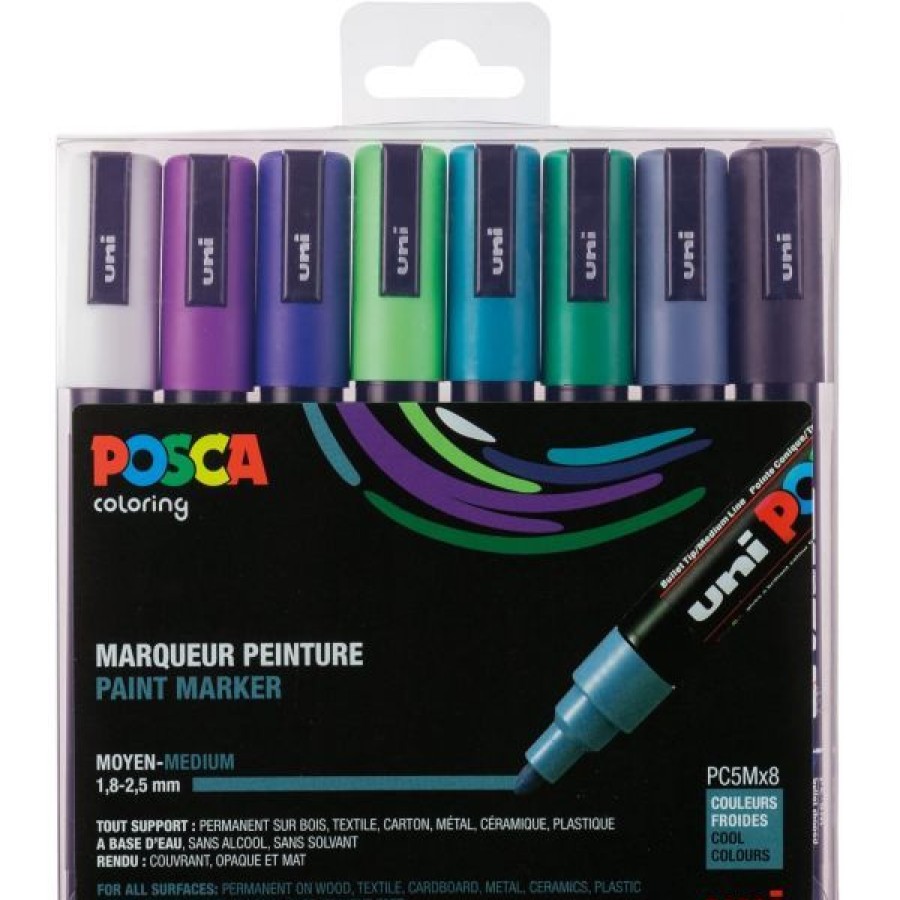 Dessin & Arts Graphiques Creastore Posca | Set De 8 Posca - Pointe Calibree Moyenne Pc5M - Couleurs Froides