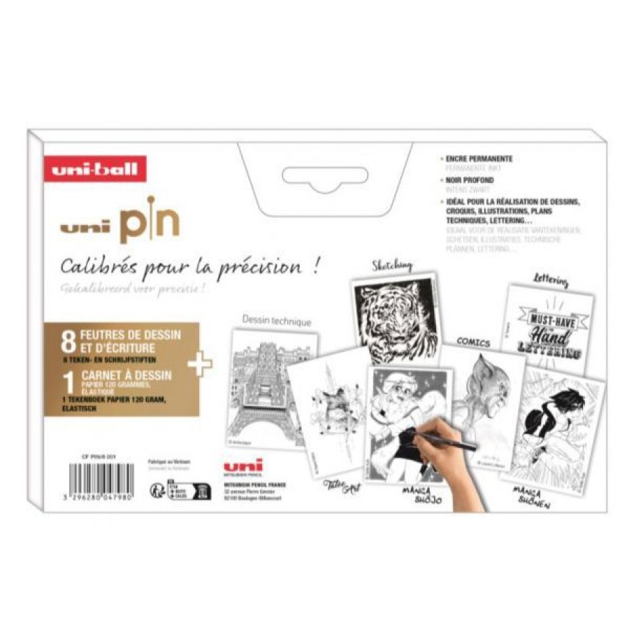 Dessin & Arts Graphiques Creastore Feutres | Coffret 8 Feutres Calibres Uni Pin + Carnet De Dessin