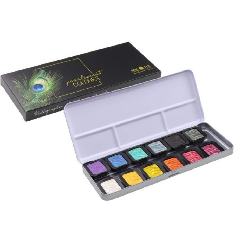 Peintures Creastore Peinture Aquarelle Fine | Boite Aquarelle Finetec - 12 Godets Nacrees Rainbow