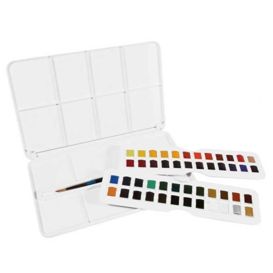 Peintures Creastore Peinture Aquarelle Fine | Set D'Aquarelle Aquafine 48 Demi-Godets - Daler-Rowney