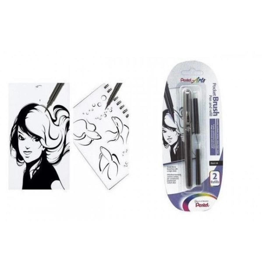 Dessin & Arts Graphiques Creastore Feutres | Feutre Pinceau Pocket Brush Pentel + 2 Cartouches