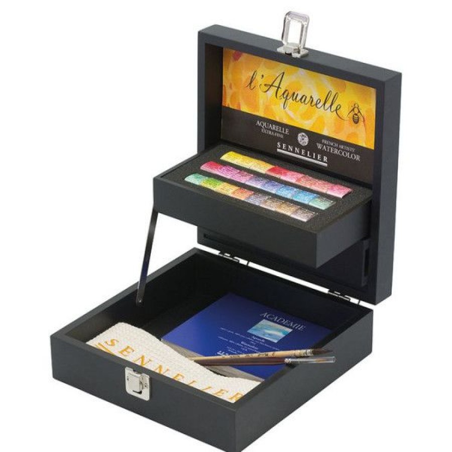 Peintures Creastore Peinture Aquarelle Extra&Fine | Coffret Noir Aquarelle Extra-Fine 24 Demi-Godets - Sennelier