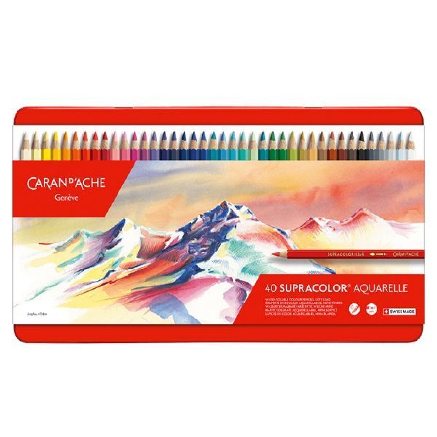 Dessin & Arts Graphiques Creastore Crayons Aquarellables | Boite 40 Crayons De Couleur Aquarellables Supracolor - Caran D'Ache