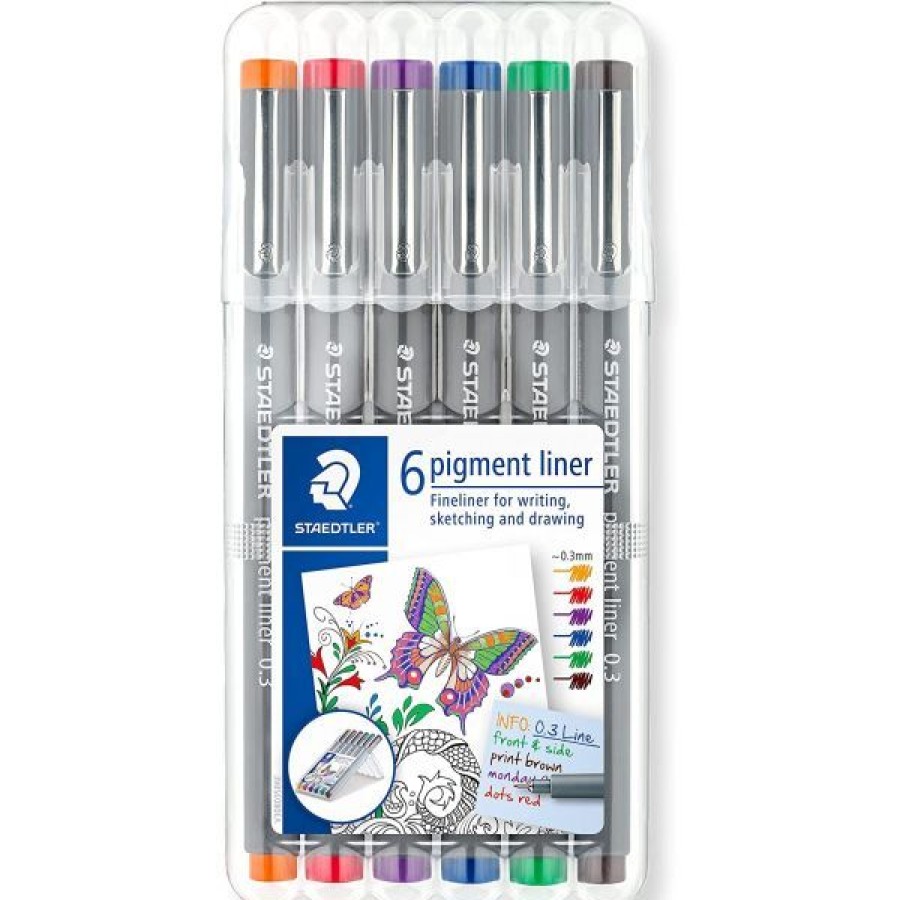 Dessin & Arts Graphiques Creastore Feutres | Etui De 6 Feutres Calibres De Couleurs - Pigment Liner 0,3 Mm - Staedtler