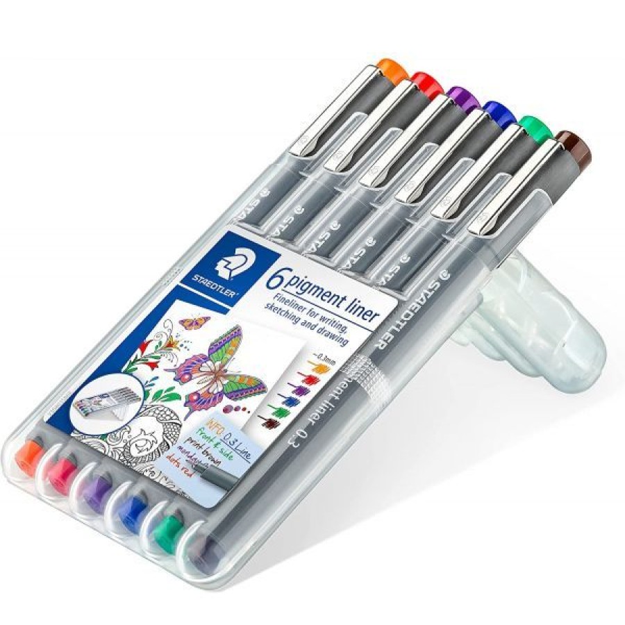 Dessin & Arts Graphiques Creastore Feutres | Etui De 6 Feutres Calibres De Couleurs - Pigment Liner 0,3 Mm - Staedtler