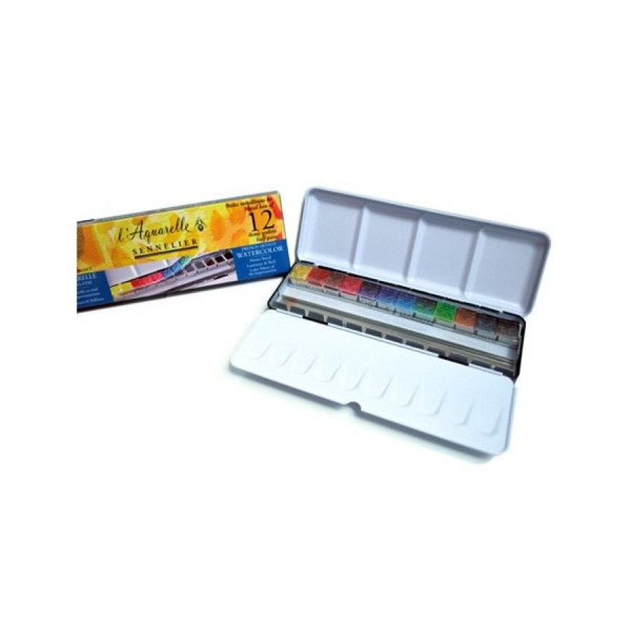 Peintures Creastore Peinture Aquarelle Extra&Fine | Boite Aquarelle Extra Fine Sennelier - 12 Demi-Godets + 12 Emplacements Vides - Aquarelle Au Miel