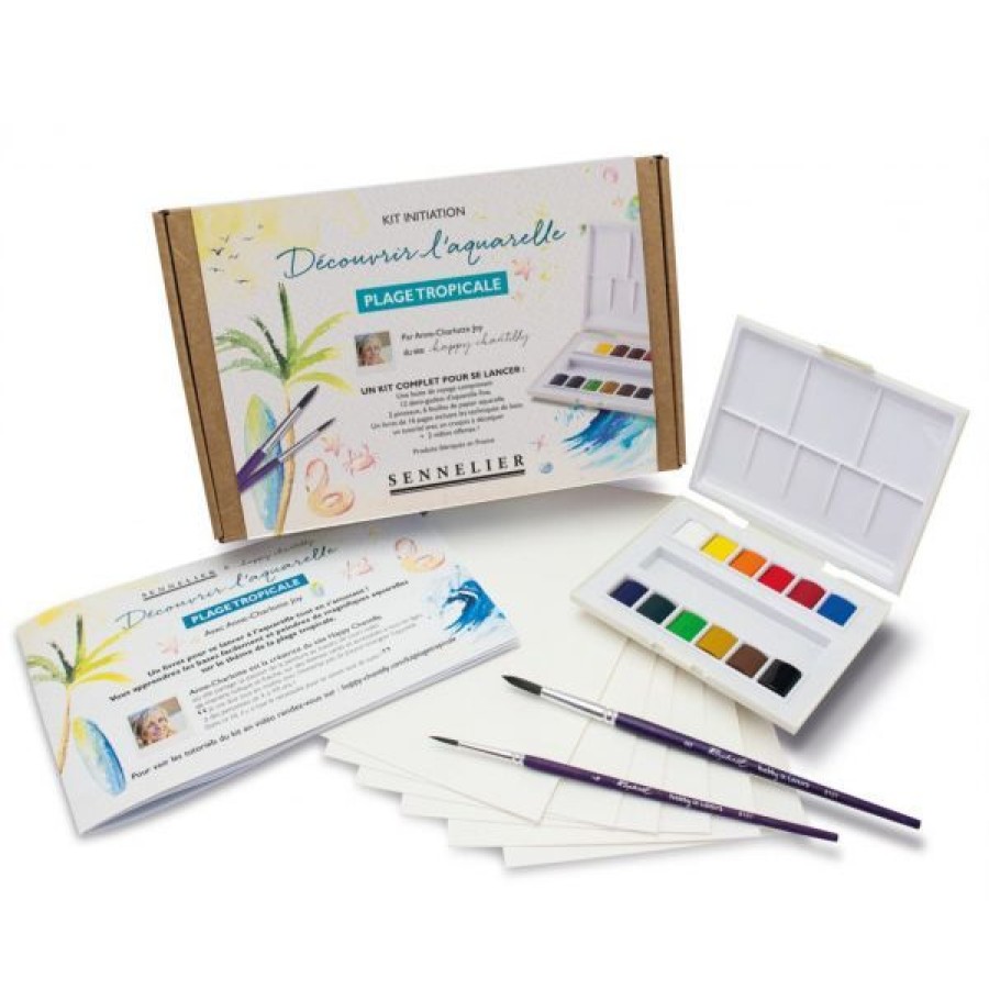 Peintures Creastore Peinture Aquarelle Fine | Set Decouverte La Petite Aquarelle Happy Chantilly - Plage Tropicale