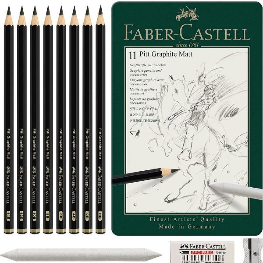 Dessin & Arts Graphiques Creastore Crayons Graphites | Set De 8 Crayons Pitt Graphit Matt + Accessoires - Faber-Castell