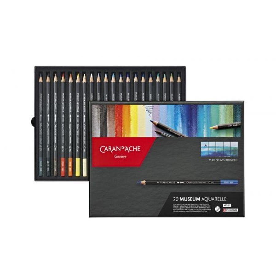 Dessin & Arts Graphiques Creastore Crayons Aquarellables | Boite De 20 Crayons Aquarelle Museum - Marine - Caran D'Ache