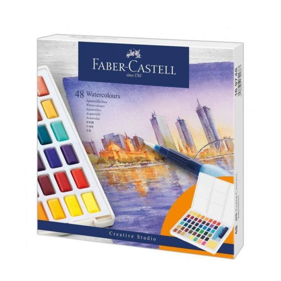 Peintures Creastore Peinture Aquarelle Fine | Boite De 48 Demi-Godets D'Aquarelle Faber-Castell