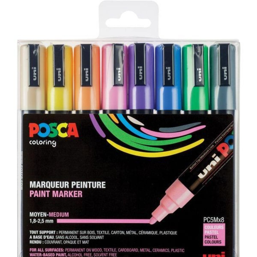 Dessin & Arts Graphiques Creastore Posca | Set De 8 Posca - Pointe Calibree Moyenne Pc5M - Couleurs Pastels